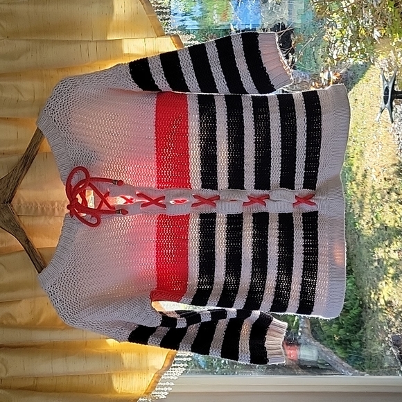 PURE Handknit 100% cotton, 3/4 sleeve, knit cropped tie back sweater size S/M - Picture 4 of 11